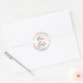 Sticker Rond Mariage Nouvelle date Pink Turquoise Aquarelle Or  (Enveloppe)