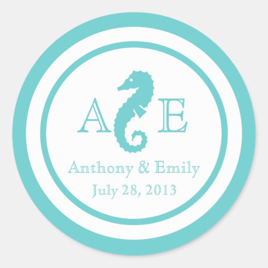 Sticker Rond Mariage Ocean Seahorse (Devant)