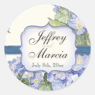 Sticker Rond Mariage officiel bleu Hydrangea Bracket Floral
