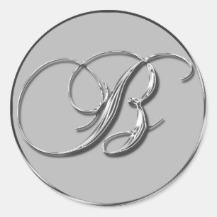 Sticker Rond Mariage officiel en argent Monogramme B Invitation