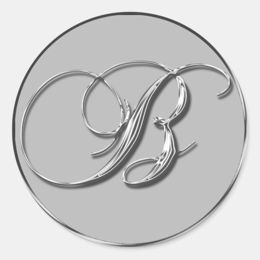 Sticker Rond Mariage officiel en argent Monogramme B Invitation (Devant)