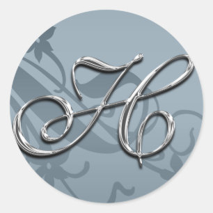 Sticker Rond Mariage officiel en argent Monogramme H Sceau
