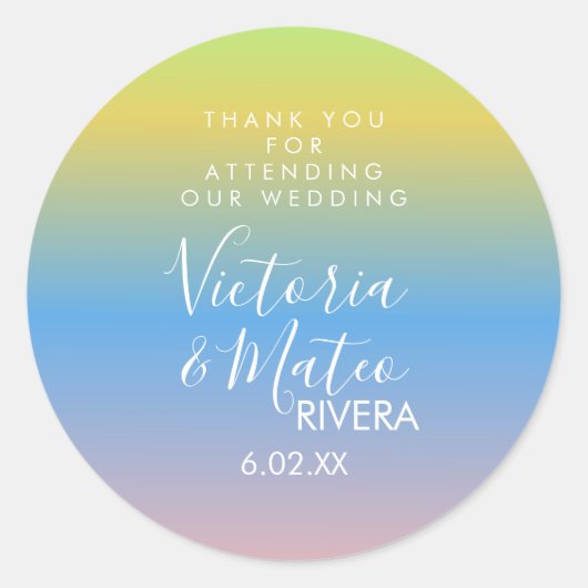 Sticker Rond Mariage Ombre arc-en-ciel bleu rose (Devant)