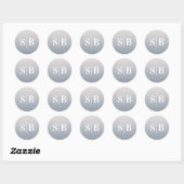 Sticker Rond Mariage Ombre Monogrammé Hors Blanc Et Bleu Dusty (Feuille)