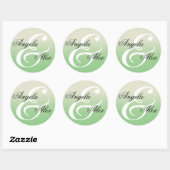 Sticker Rond Mariage ombré vert sauge avec esperluette fantaisi (Feuille)