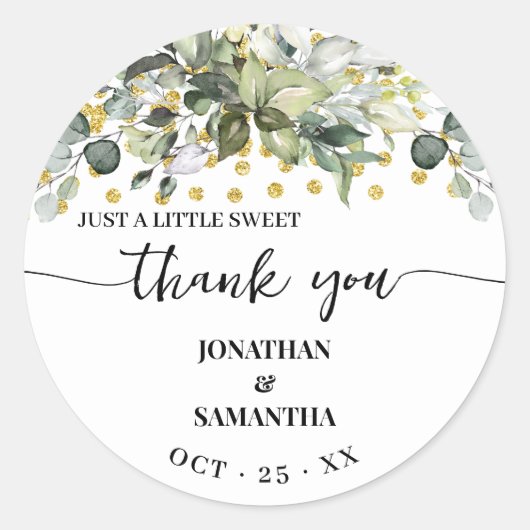 Sticker Rond Mariage Or Eucalyptus Un Merci doux (Devant)