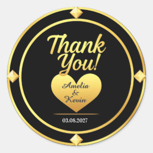 Sticker Rond 💛 Mariage Or Noir Et D'or Merci 🌹