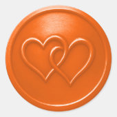 Sticker Rond Mariage Orange Deux Cœurs Entrelacés (Devant)