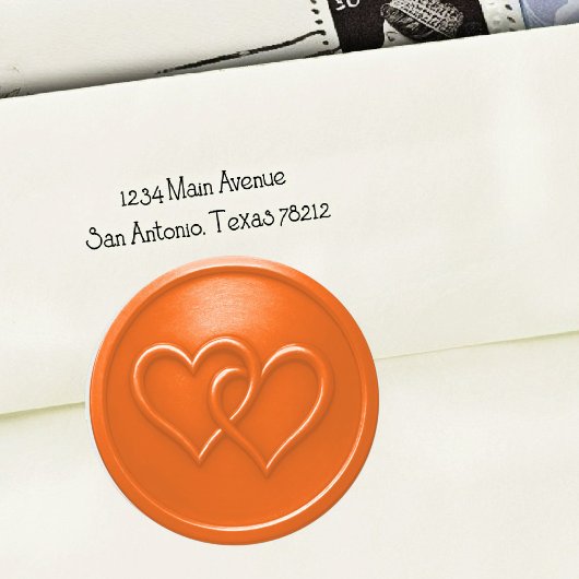 Sticker Rond Mariage Orange Deux Cœurs Entrelacés