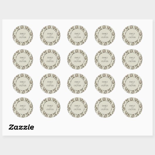 Sticker Rond Mariage Oyster Shells (Feuille)