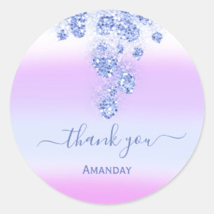 Sticker Rond Mariage Paillettes Bleu Rose Merci Sweet16th