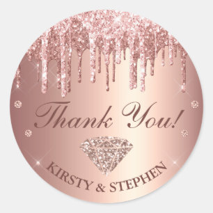 Sticker Rond Mariage Paillettes et Diamants à l'Or Rose qui Dég