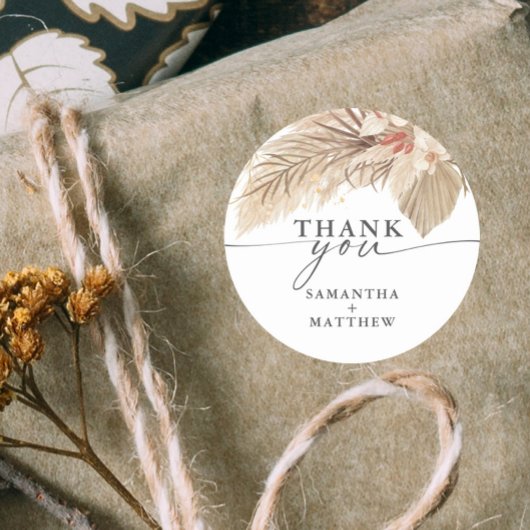 Sticker Rond Mariage Palmier Séché Herbe des Pampas