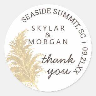 Sticker Rond Mariage Pampas Tan Grass Sur Merci Blanc