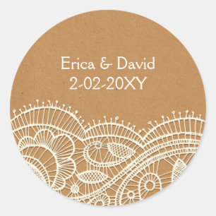 Sticker Rond Mariage papier dentelle et Kraft