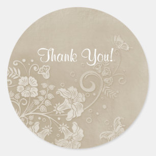 Sticker Rond Mariage papillon de dentelle florale