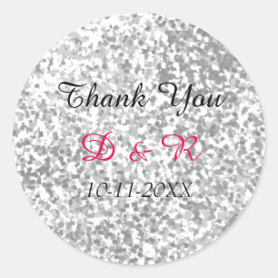 Sticker Rond Mariage Parties scintillant argent personnalisé