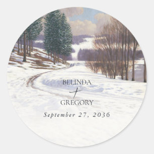 Sticker Rond Mariage paysage de neige aquarelle
