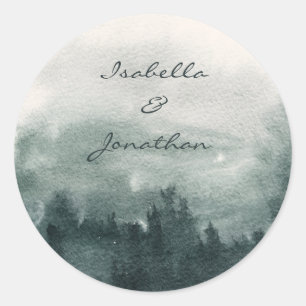 Sticker Rond Mariage paysager de la forêt d'aquarelles Abstrait