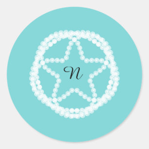 Sticker Rond Mariage Perle Blanche Turquoise Shower Nuptial