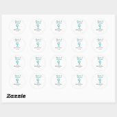 Sticker Rond Mariage perles et prosecco nom bleu noir  (Feuille)