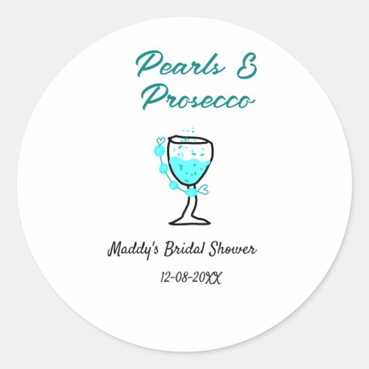 Sticker Rond Mariage perles et prosecco nom bleu noir  (Devant)