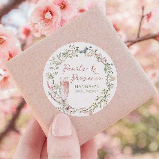 Sticker Rond Mariage Perles et Prosecco : Shower de Mariée