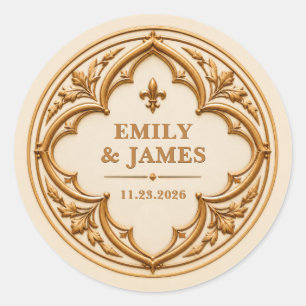 Sticker Rond Mariage personnalisé à la cathédrale gothique