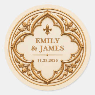 Sticker Rond Mariage personnalisé à la cathédrale gothique