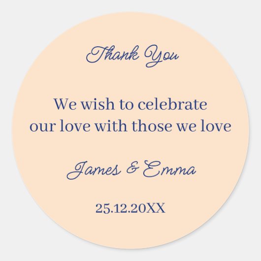 Sticker Rond Mariage personnalisé beige simple (Devant)