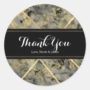 Sticker Rond Mariage personnalisé Black & Gold Marble Glam