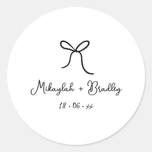 Sticker Rond Mariage personnalisé Black Whimsical Bow (Devant)