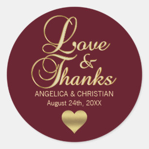 Sticker Rond Mariage personnalisé Burgundy Gold LOVE & MERCI