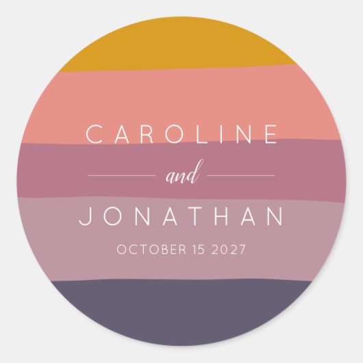 Sticker Rond Mariage personnalisé élégant à rayures de mauve et (Devant)