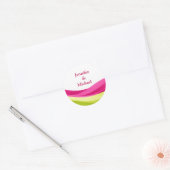 Sticker Rond Mariage personnalisé Fuchsia et Vert Citron (Enveloppe)