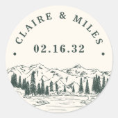 Sticker Rond Mariage personnalisé Hunter Green Mountain Sketch (Devant)