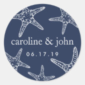 Sticker Rond Mariage personnalisé Marine & White Starfish (Devant)