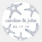 Sticker Rond Mariage personnalisé Marine & White Starfish (Devant)