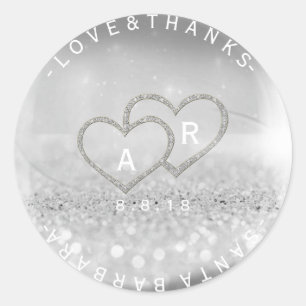 Sticker Rond Mariage personnalisé Merci Parties scintillant arg