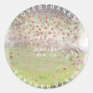Sticker Rond Mariage personnalisé Merci Rose Coeur Rustique
