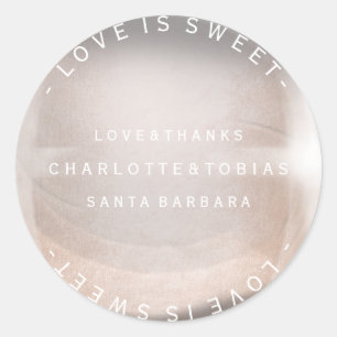 Sticker Rond Mariage personnalisé Merci rose Rose Gold Pearl Bu