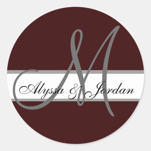 Sticker Rond Mariage Personnalisé Monogramme & Noms Chocolat Sc (Devant)