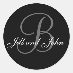 Sticker Rond Mariage Personnalisé Monogramme & Noms Sceau noir