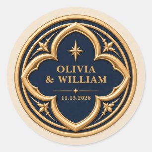 Sticker Rond Mariage personnalisé Navy et Or