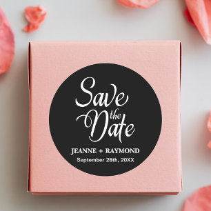 Sticker Rond Mariage Personnalisé Noir et Blanc Carte de Préavi