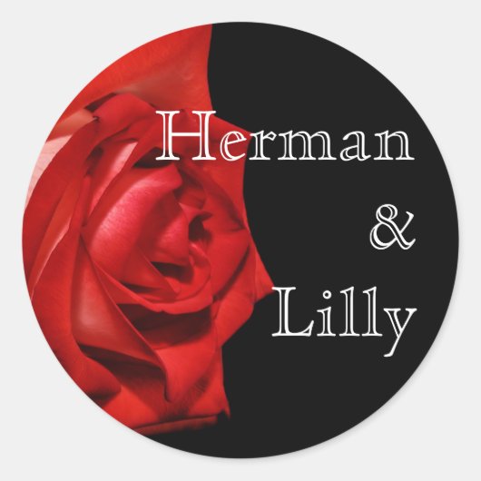 Sticker Rond Mariage personnalisé Rich Red Rose (Devant)