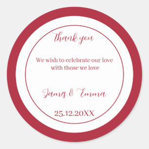 Sticker Rond Mariage personnalisé rouge simple