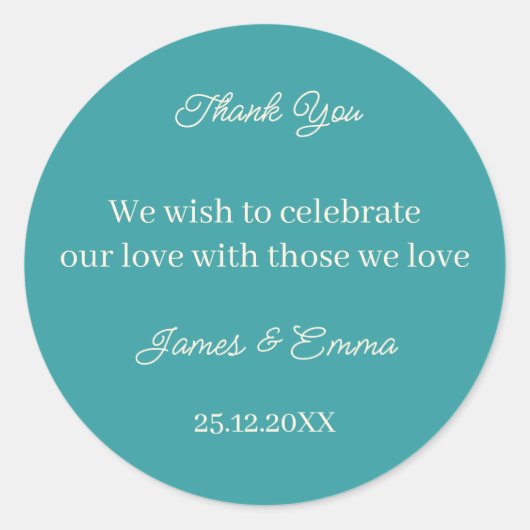 Sticker Rond Mariage personnalisé Turquoise simple (Devant)