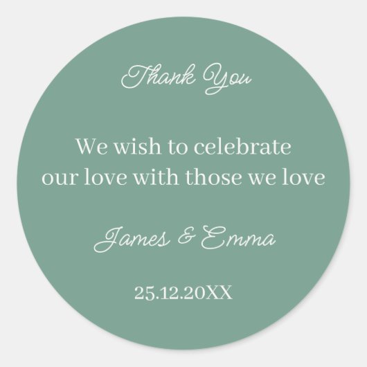 Sticker Rond Mariage personnalisé vert simple (Devant)