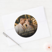 Sticker Rond Mariage photo Black Gold Script Love and Thanks (Enveloppe)